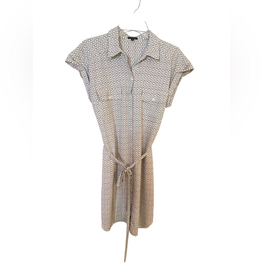 Express grey and White Patterned‎ belted Midi Dress size MEDIUM